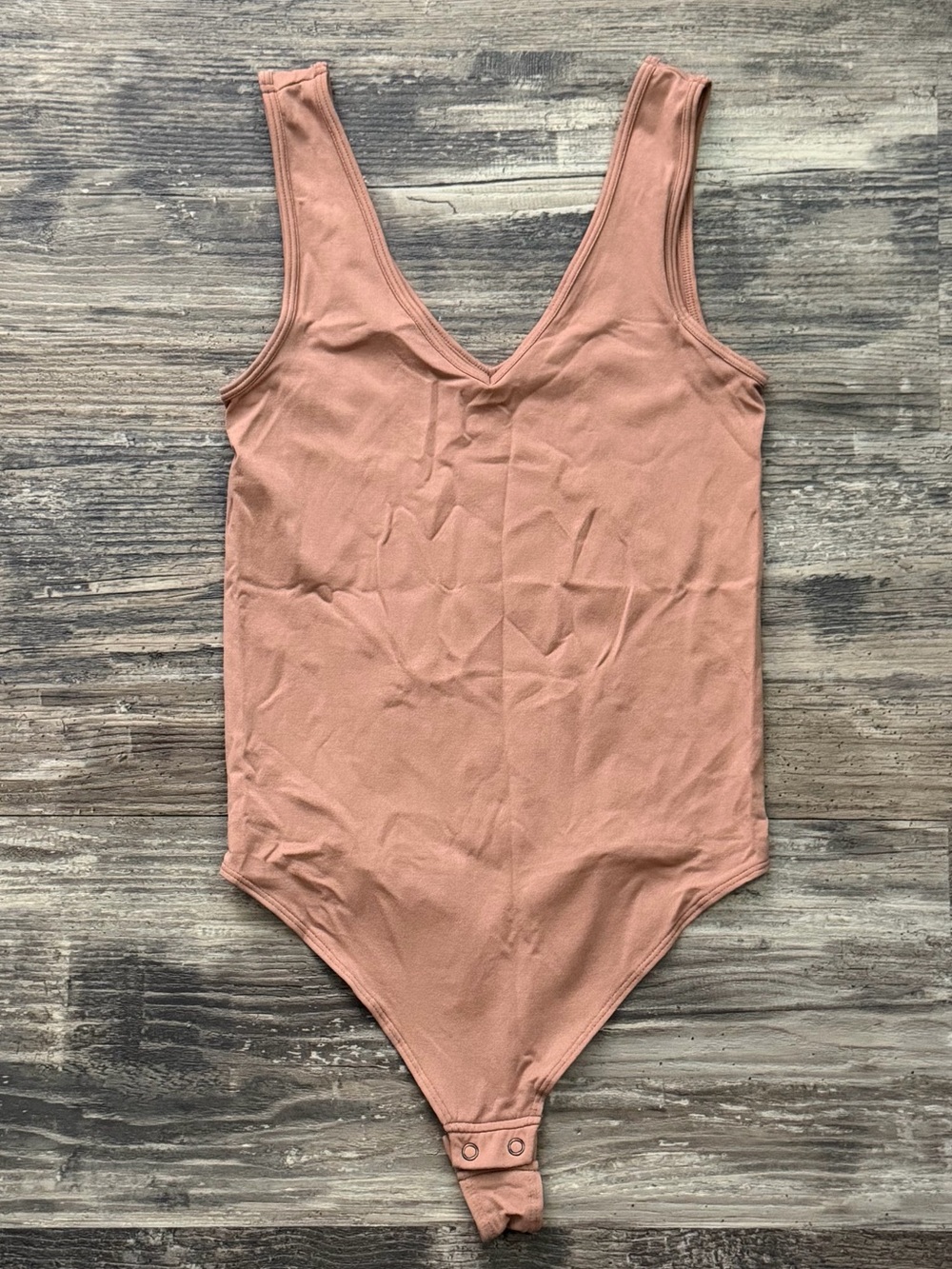 SO light brown taupe‎ sleeveless v neck one piece thong body suit women’s small